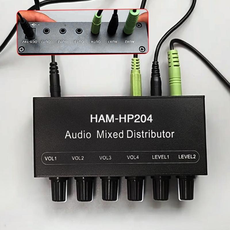 HP204 Stereo Headphones Amplifier Mixer 2 Channel Input 4 Output for Live Stage Auditory Mixing For Stage and Studio