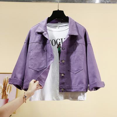 Весна и осень женская фиолетовая короткая джинсовая куртка корейского свободного стиля