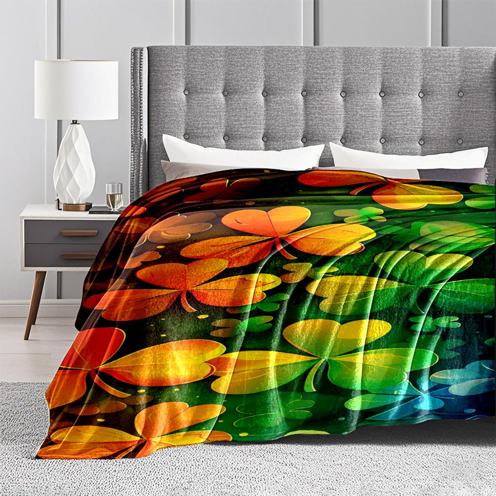 Colorful Clover Patterns on Dark Background Keep warm Keep warm suitable for living room and bedroom sofas