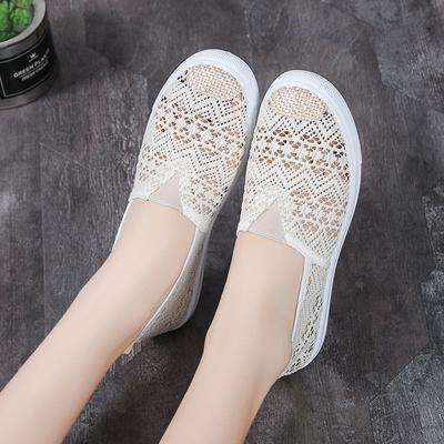 Белые парусиновые женские туфли на плоской подошве на одну ногу, летние туфли из ленивой ткани