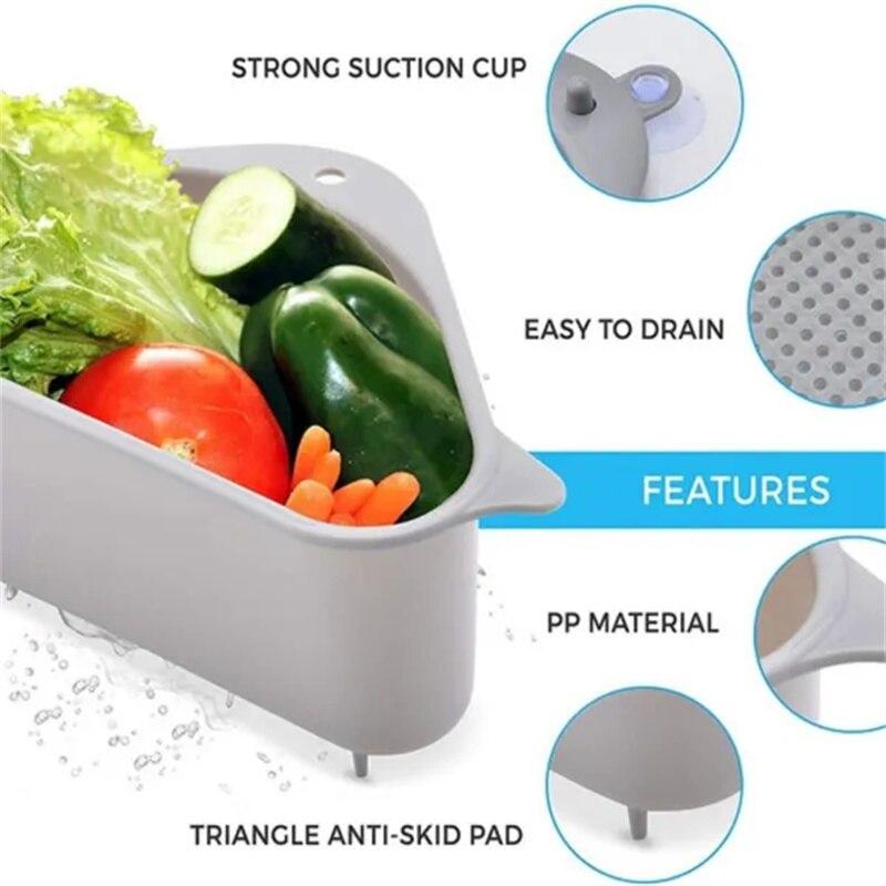 Multifunctional Corner Sink Drain Rack Shelf Suction Cup Sink Strainer Drain Basket Bowl Sponge Holder Kitchen Organizer Storage