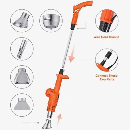 Электрическая горелка для сорняков с эргономичной ручкой, высокая мощность, регулируемая температура, садовая электрическая горелка для сорняков с комплектом насадок