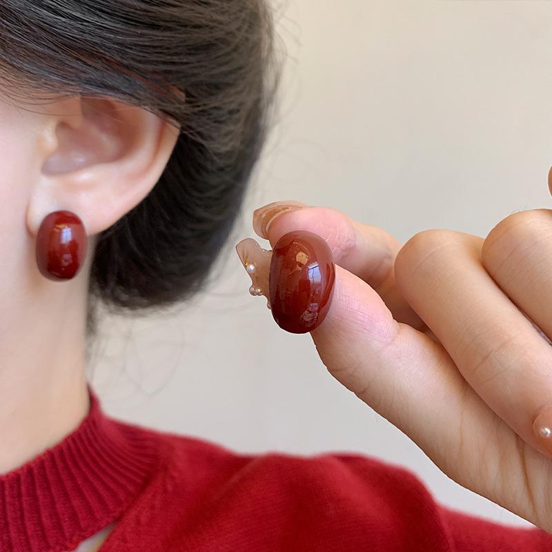 Серьги-пусеты «Цветущий красный цветок» 2025 для женщин Элегантные простые серьги в форме сердца с геометрическим дизайном Эстетичные Новогодние ювелирные подарки