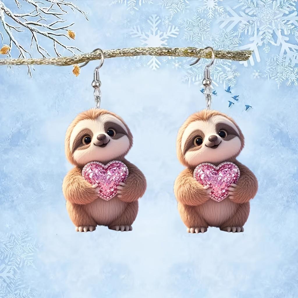 Cross-border cute raccoon eats candy earrings, European and American acrylic Christmas gifts, Christmas hats, cartoon animal earrings.