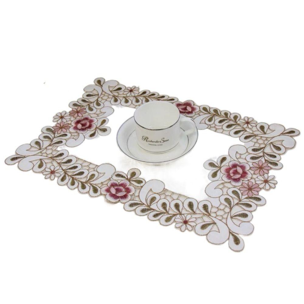 Большая вышитая кружевная салфетка из ткани, нескользящая, цветочная, подставка под обеденный стол, отель