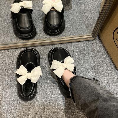 Женские термохлопковые тапочки на толстой подошве с бантом Мэри Джейн 2025 осень-зима новая обувь для улицы