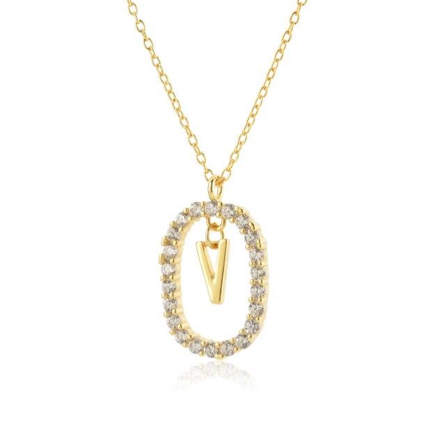 Sterling Color Gold Tone 26 Letters Z Alphabet Initial Long Chain Necklaces Ovals High End Jewelry Crystal Stone Cubic Zircon ChokerLuxury
