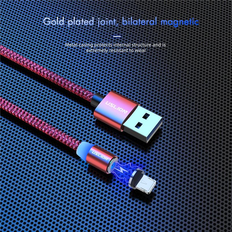 USLION 3M Magnetic Micro USB Cable For Samsung Android Phone Type-c Charging For iPhone Charger Cord