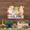 Пасхальные деревянные подвесные украшения Hello Spring Bunny Morkovy Rabbit Decoration for Home Door Wooden Board Sign DIY Wreath Garland