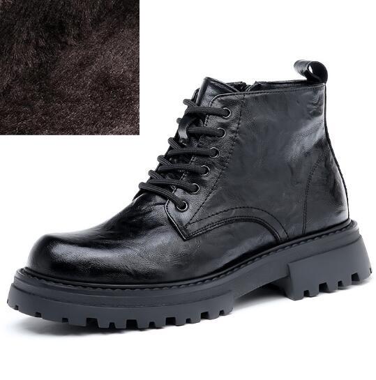 Модные мужские новые кожаные мотоциклетные ботинки из хлопка с толстой подошвой внутри, черные ботильоны с подъемом D550