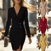 2025 Autumn Winter Women's Button-Down Blazer Dress, Solid Color Long Sleeve Midi Dress with High Slit Design, Slim Fit Office Dress for Work & Casual