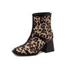 Fashion Leopard Booties Women Winter Suede Chunky Heel Ankle Boots Custom Back Zipper Botas De Mujer Plus Size 34-43 WSH4731