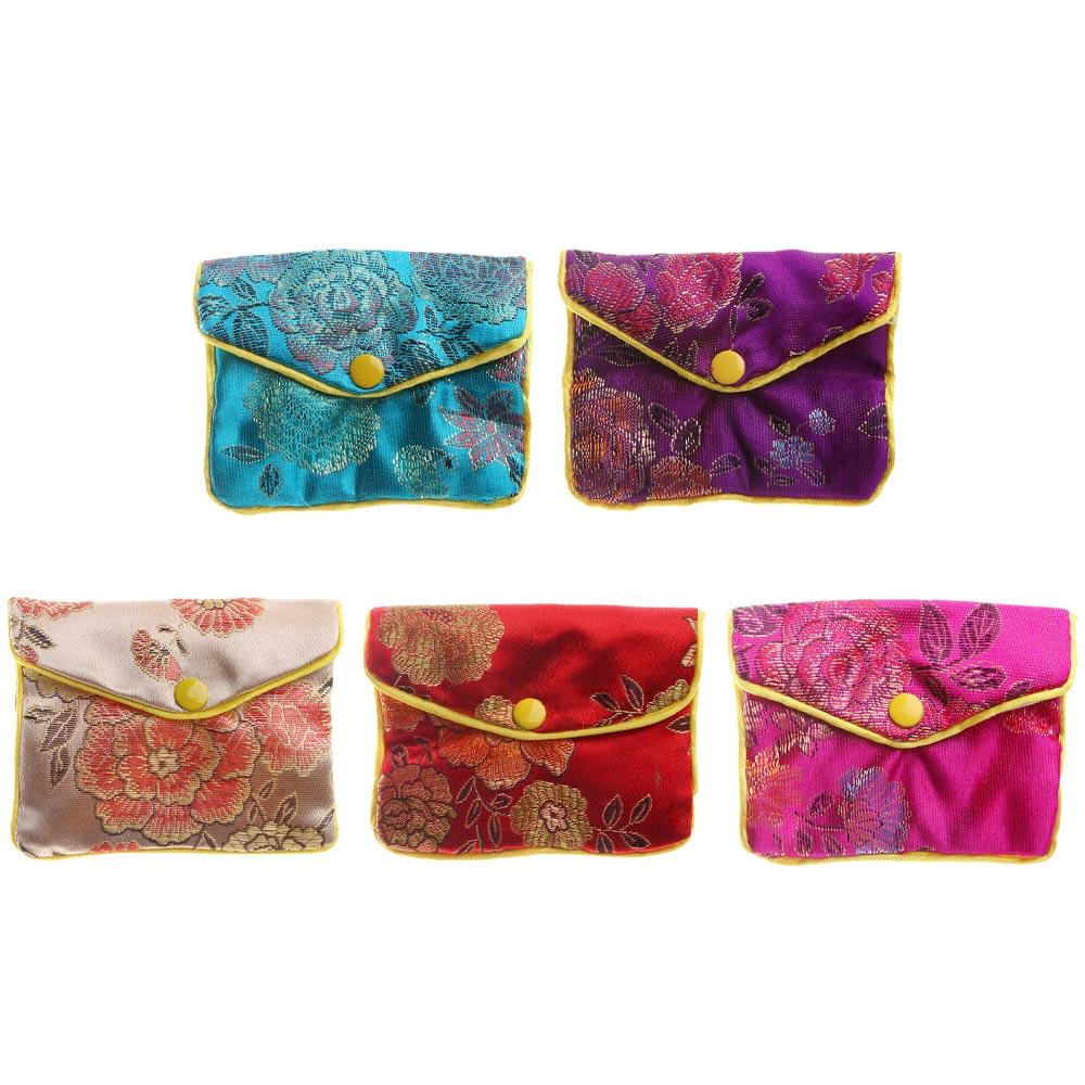 Container Zipper Snap Buckle Chinese Floral Handmade Jewelery Storage Handbags Jewelery Bag Wallet