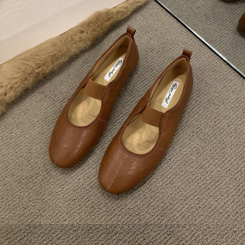 Мода Мода Эластичная лента Женские балетки Мэри Джейн Обувь Мягкая женская обувь с мелким вырезом Круглый носок Женские балетки Обувь слипоны леди