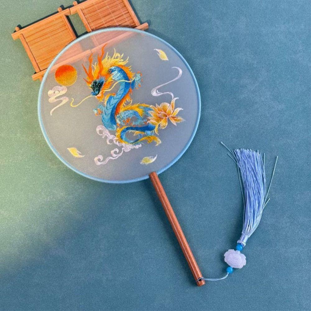 Creative Embroidered Silk Fan Cute Panda Embroidery Round Fan  Home Decorations