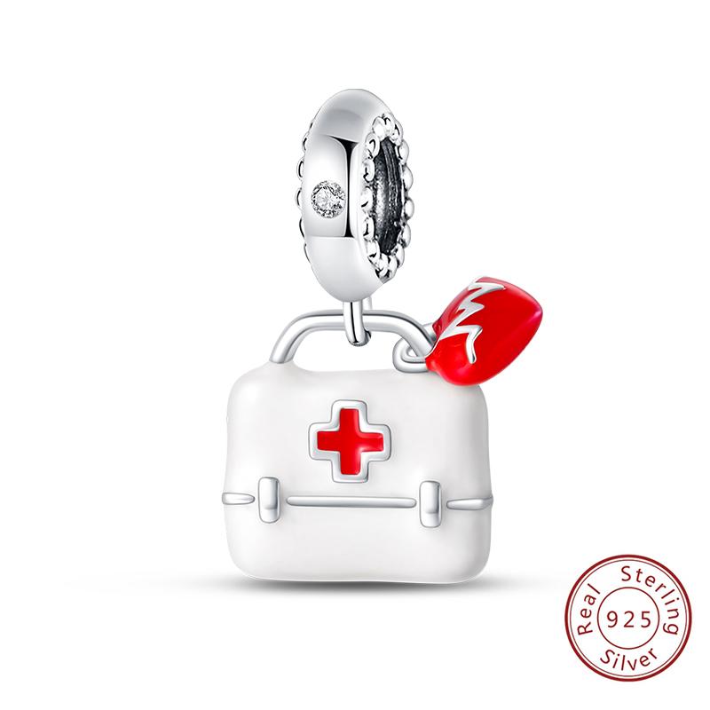 925 Silve Charms Beads Doctor's Teeth Dentist Charms First Aid Kit Dangle For Bracelet Occupation Jewelry Gift