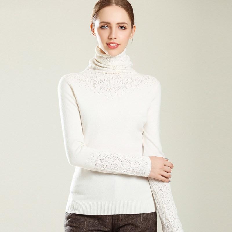 Women S Slim Fit Knitted Sweater Long Sleeve Turtleneck Hollow Out Pullover
