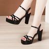 Plus Size 32-43 Block Heel Platform Shoes Leather 2025 Summer High Heels Sandals Ladies Elegant Silver Red White Wedding Shoes