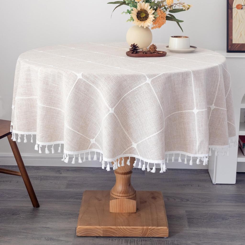 Круглая скатерть из хлопка и льна, моющаяся клетчатая скатерть в стиле бохо с кисточками, фермерская, деревенская скатерть для вечеринки, свадьбы