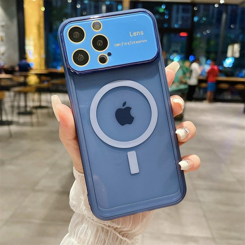 Роскошный чехол для линз с большим окном, магнитный чехол из ТПУ для беспроводной зарядки для iPhone 14 13 12 11 Pro Max, универсальный защитный чехол от падения