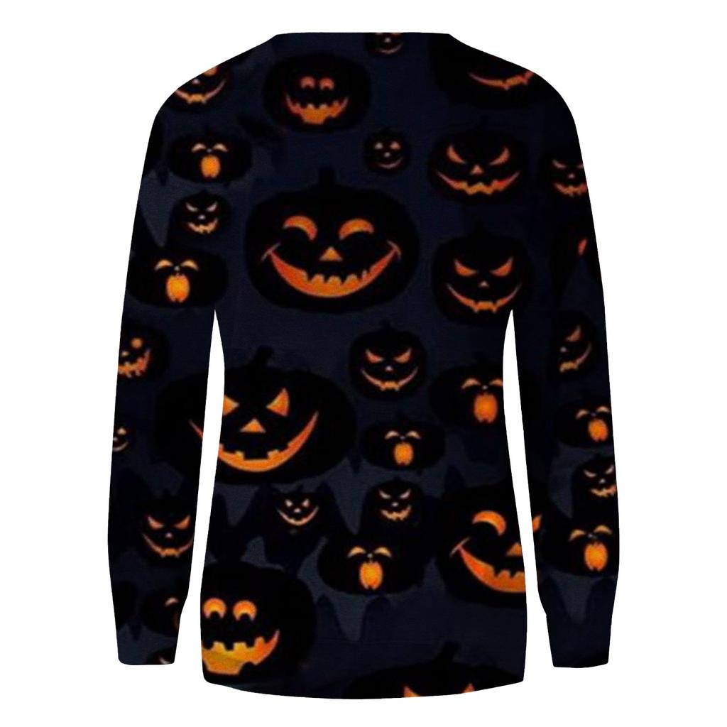 Fashion Women Halloween Print Party Round Neck Long Sleeve Socket Head Tops