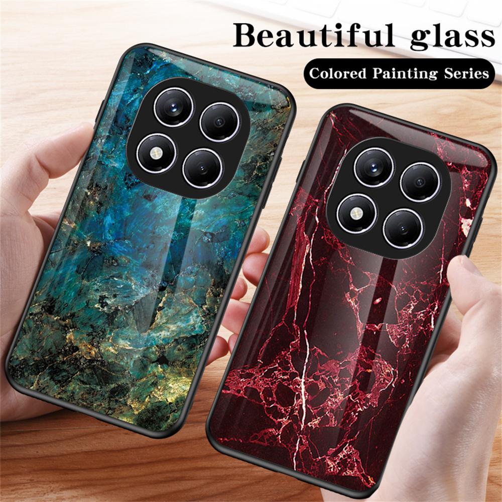For Xiaomi Redmi Note 14 Pro 4G Case Marble Pattern Tempered Glass+PC+TPU Protective Phone Cover