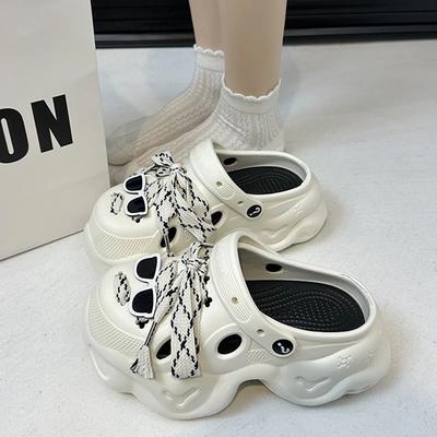 Модные сандалии-клоги на шнуровке и массивной платформе для женщин, летние сандалии с вырезами, на толстой подошве, женские сандалии на танкетке с нескользящей подошвой, садовая обувь для женщин