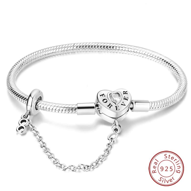 Браслеты из серебра 925 пробы 'Навсегда Любовь' Персиковое Сердце, Звезда, Луна, Самолет, Земля для Женщин, Подходят для DIY Шармов, Вечерние Украшения