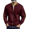 Men Casual Coat Stand Collar Long Sleeve Zipper Closure Plaid Elbow Patch Baseball Jacket Outdoor Street Wear