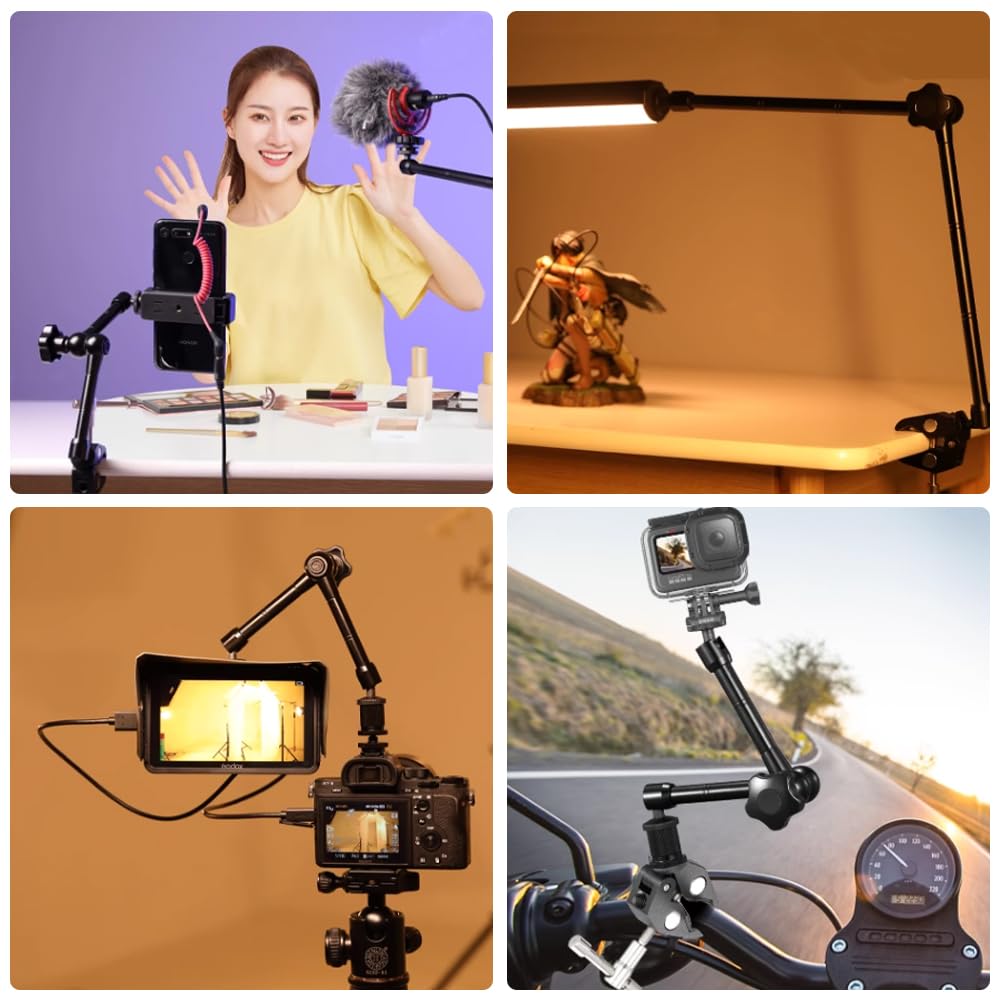 KRGNPLE Magic Arm Camera Arm 11 дюймов Super Clamp Overhead Photography Webcam Arm Stand Light Equipment Fixed Desk Arm Best Angle Compatible with