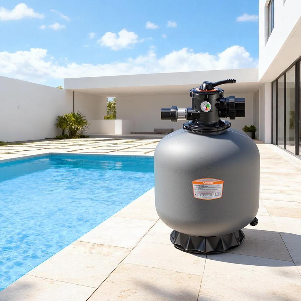 VEVOR Sand Filter, 609.6 mm, 246.1 LPM Above Inground Swimming Pool Sand Filter System, with 7-Way Multi-Port Valve, Backwash, Rinse, Recirculate