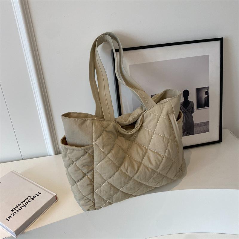 Korean Ins Cotton Clothes Bag Women's 2025 New Diamond Large-capacity Portable Tote Bag Shopping Shoulder Bag