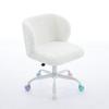 Girls Faux Rabbit Fur Desk Chair, Cute Fluffy Adjustable Swivel Vanity Chair with Silent Colorful Wheels, Cream,Beige
