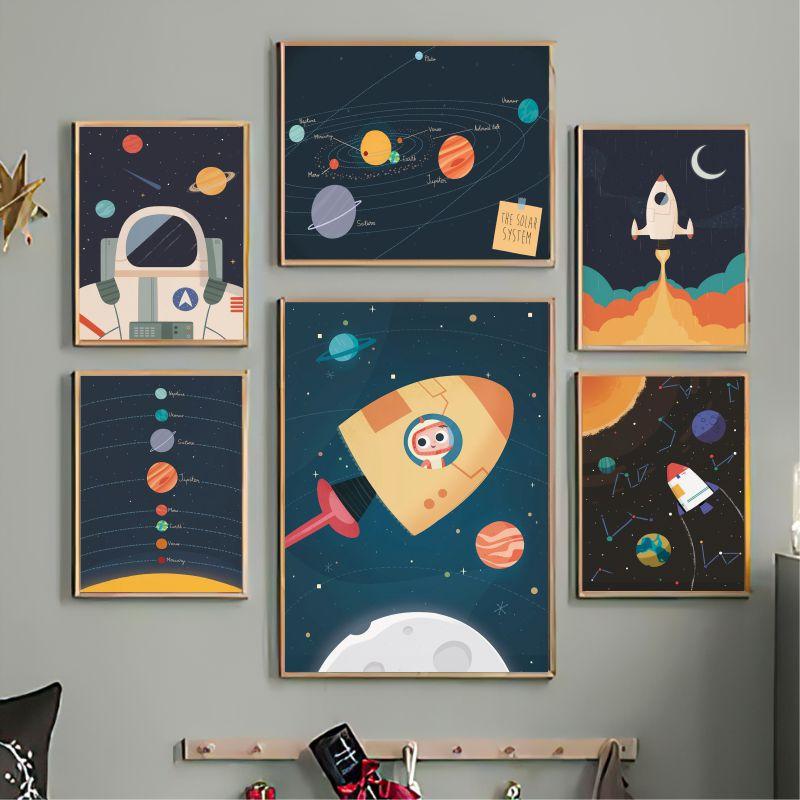 Плакат с ракетой, детский декор для детской комнаты, Приключение, космический астронавт, настенная живопись на холсте, скандинавская картина, украшение для спальни для мальчиков