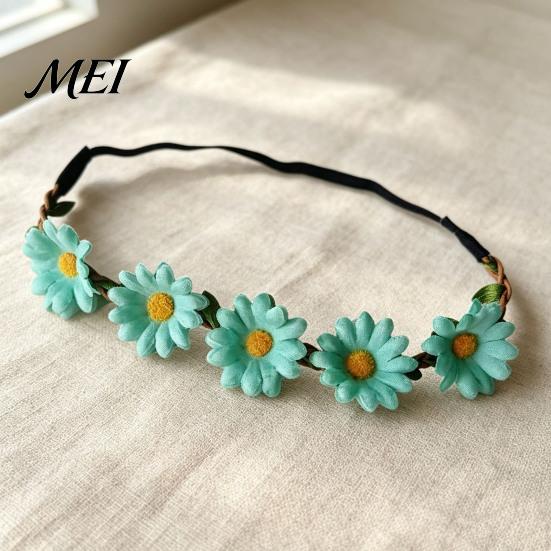 Elastic Daisy Headband for Children Sunflower/Daisy Wreath Women Girls, Flower Headpiece, Adjustable Floral Hair Accessory Beach Vacation Silk