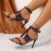 2025 New Summer Fashion Solid Color Sexy Open Toe Buckle Thin Sandals Elegant Dress Party Comfortable High Heels 35-42