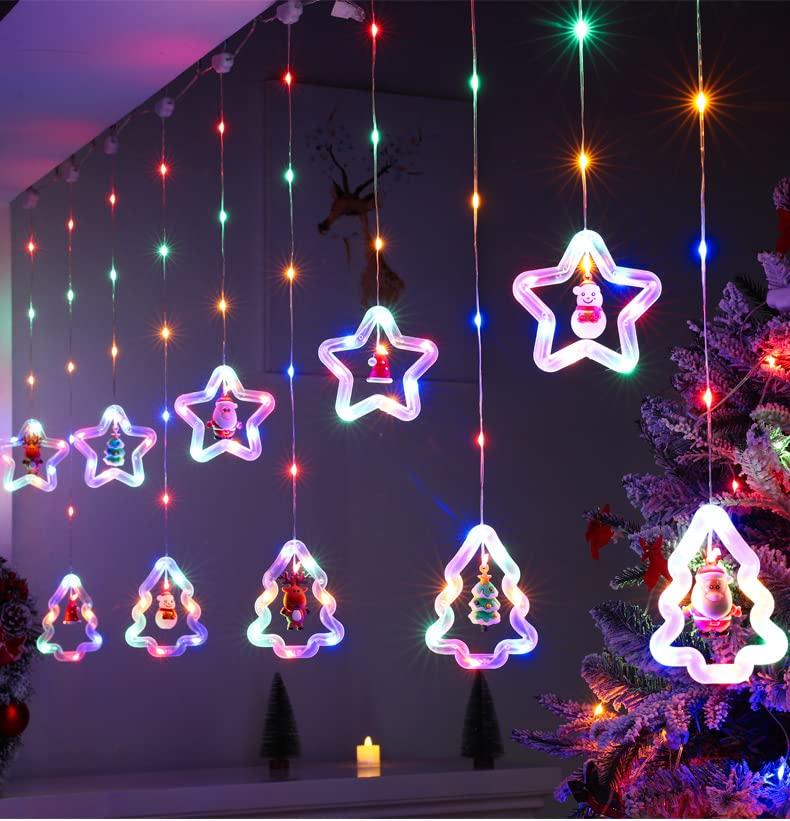 SITEDAN Christmas Curtain Lights, LED Illumination Lights, Christmas Lights with Remote Control, String Lights, Star-Shaped Decorative Lights, Create