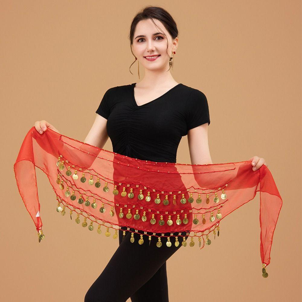 Adjustable Belly Dance Hip Scarf Gold Color Coins Hip Scarf Wrap Bellydance Waist Chain  Zumba Yoga