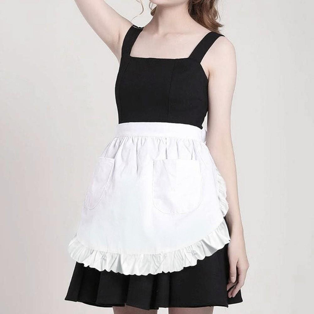 Lace Trim Half Apron White Lolita Bonnet Hat Simple Maid Apron Hat Set Man Woman