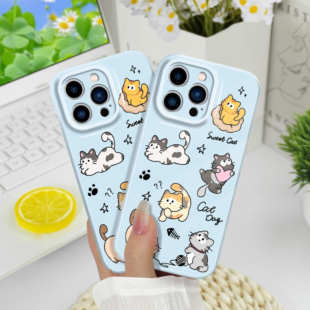 Чехол для телефона "Счастливый кот" для iPhone 13 12 11 7 8 6 6S Plus Pro Max Mini X XS XR SE 2020 2022 Пленка Жесткий чехол