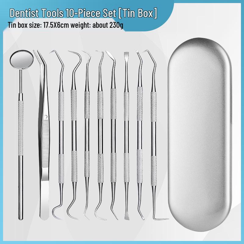 Набор стоматологических инструментов: Двусторонний зонд из нержавеющей стали, ротовое зеркало и набор для чистки зубов