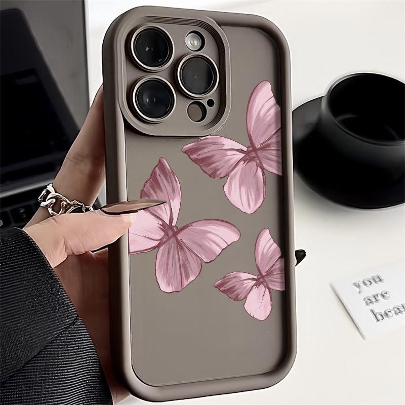 Противоударный чехол для телефона TPU для iPhone 16 15 Pro Max 14 Plus 13 12 Pro 11 XS XR 8 7 Butterfly Soft Matte Silicone Protective Lens Bumper Cover