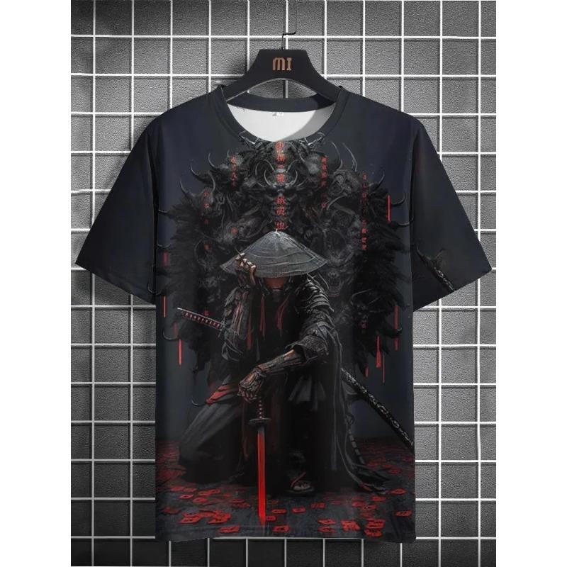 Футболка 3D Воин Самурай Принт Футболка Мужская Мода Круглый Вырез Короткий Рукав Графическая Футболка