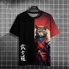 Japanese Anime Samurai Cat T-Shirt For Men 3D Animal Print Short Sleeve Tops Tee Casual T-Shirt Oversize Shirt Men Clothing