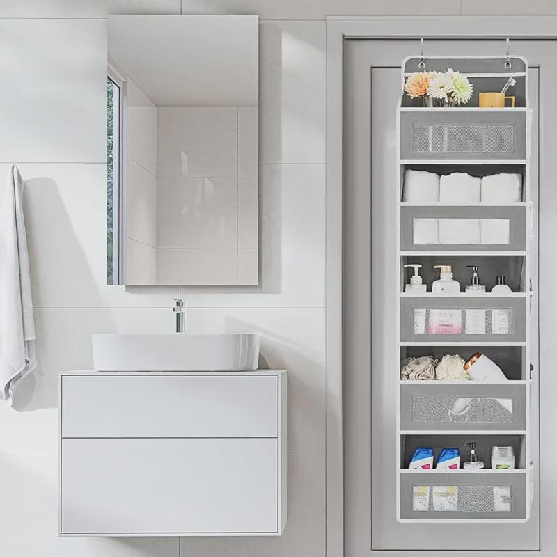 Серый настенный тканевый подвесной органайзер с несколькими карманами для шкафа или двери