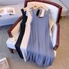 Solid Ice Silk Dress for Women Crew Neck Sleeveless High Waist A-line Patchwork Long Dress Casual Simple Breathable Lightweight Vacation Plus Dress