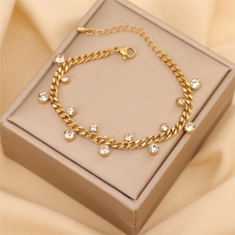 Браслет из нержавеющей стали с неправильным круглым цирконом для женщин, простой нишевый браслет, ювелирное украшение, оптовая продажа