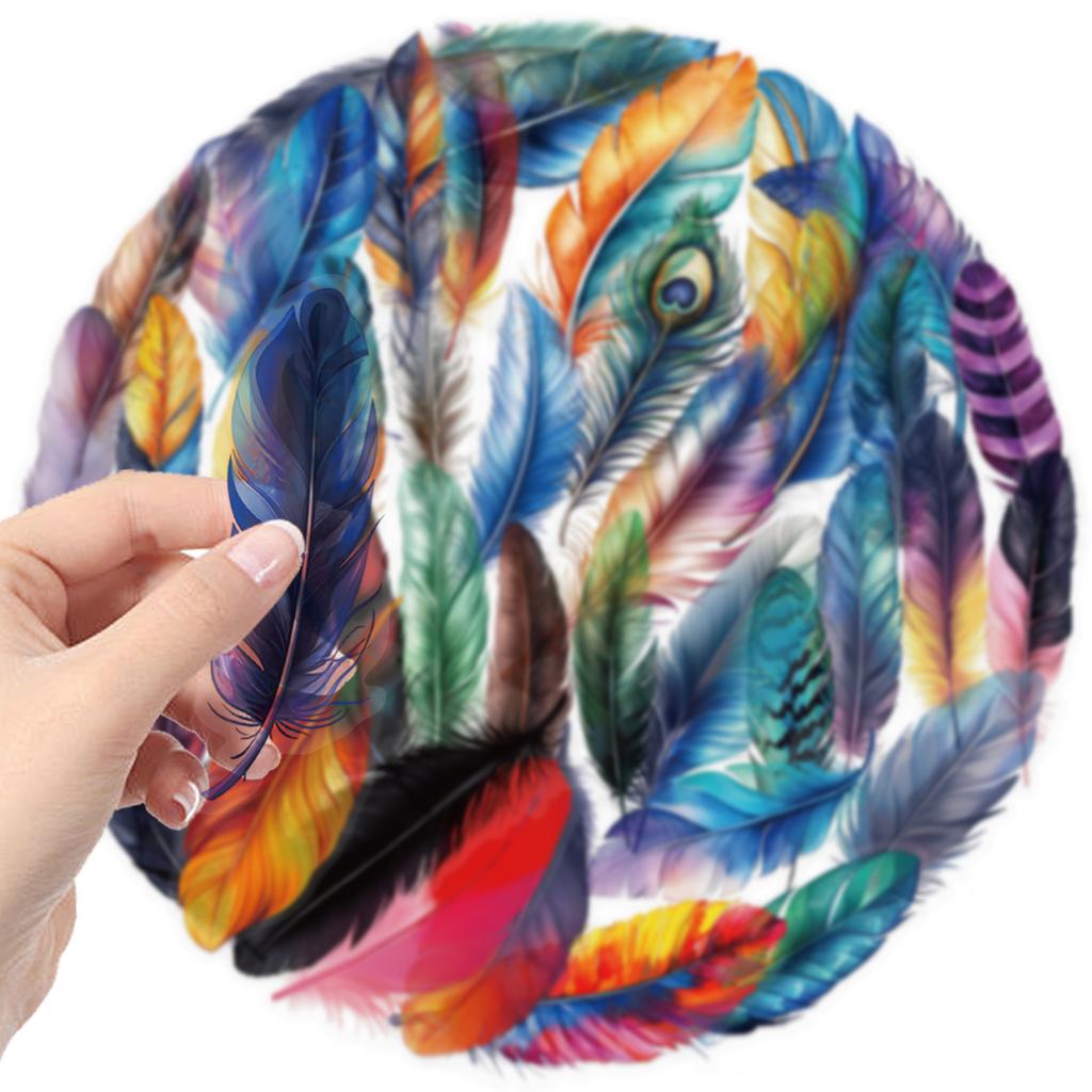 50 Cartoon Feather Stickers Pack Waterproof Transparent PET Hand Account Children's Material Decorative Guitar Notebook