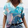Women's T-shirt 2025 Summer New 3D Gradient Print Loose Retro Women V-neck Short Sleeved Street Style T-shirt Casual Top