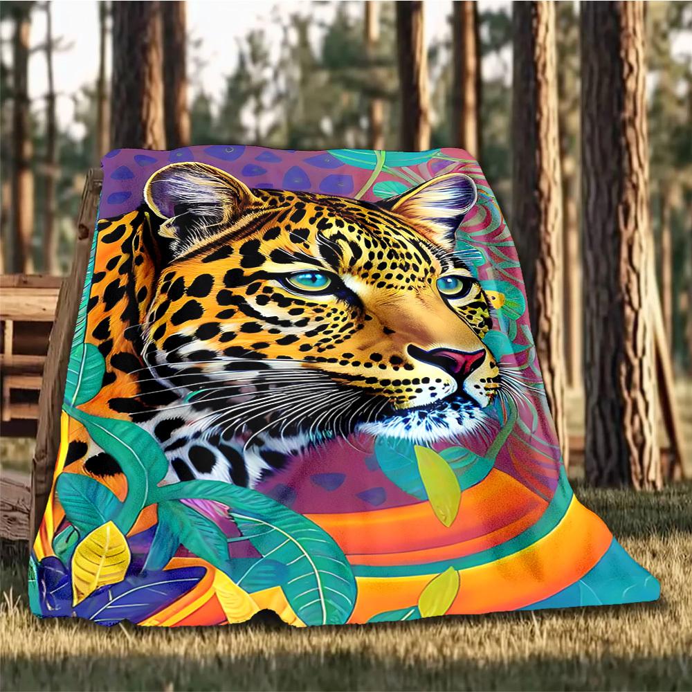 1pc Leopard Print Print Outdoor Blanket, Lightweight Polyester,